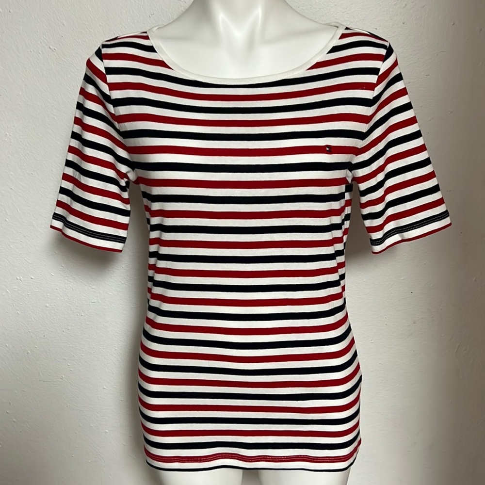 Tommy Hilfiger Red Blue White Striped Top Sz M